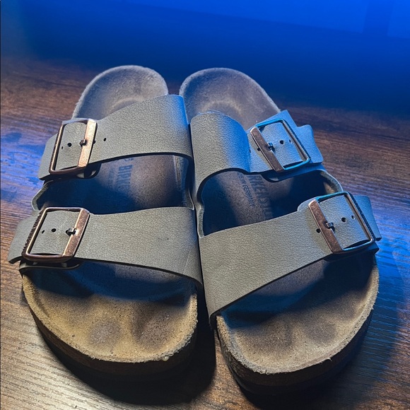 Birkenstock Arizona Gray Leather Two Strap Sandals EU 38 US 7 - Picture 2 of 9